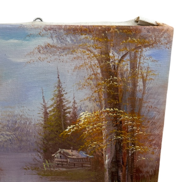 Vintage Signed Oil Painting Cabin In The Woods Measuring 10”x 8” - Picture 9 of 16